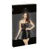 Noir - Glänzendes Minikleid mit Spitzenoberteil (Schwarz)