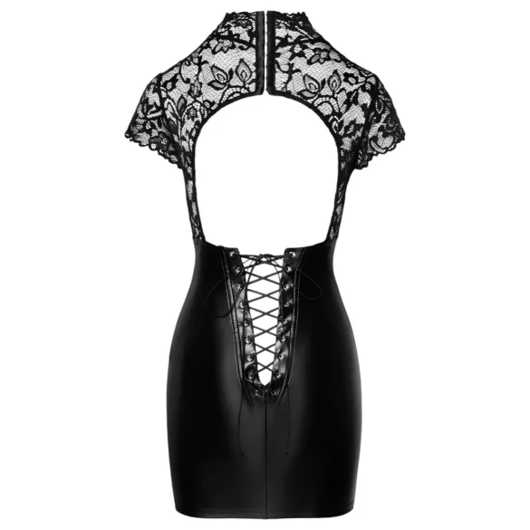 Noir - Glänzendes Korsagenkleid mit Spitze (Schwarz)