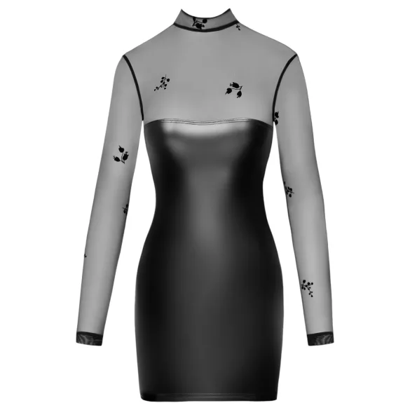 Noir - Transparentes Glanzkleid mit Oberteil (Schwarz) - M