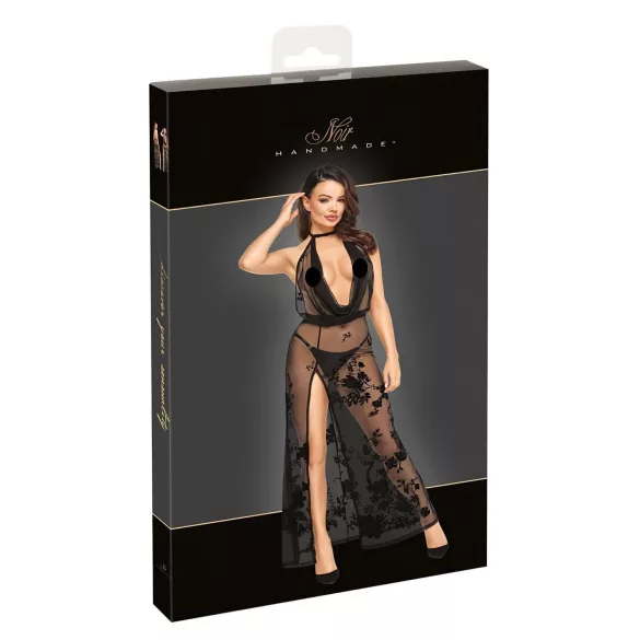 Noir - Transparenter Maxikleid mit Blumenmuster (Schwarz) - M