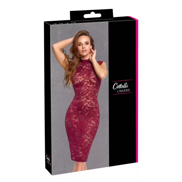 Cottelli - transparentes Spitzenkleid (bordeaux) - M