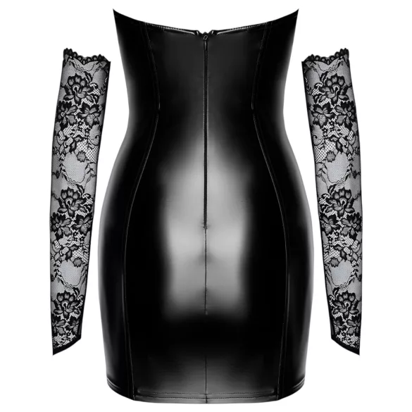 Noir - Glänzendes Kleid mit Spitzeneinsatz (schwarz)
