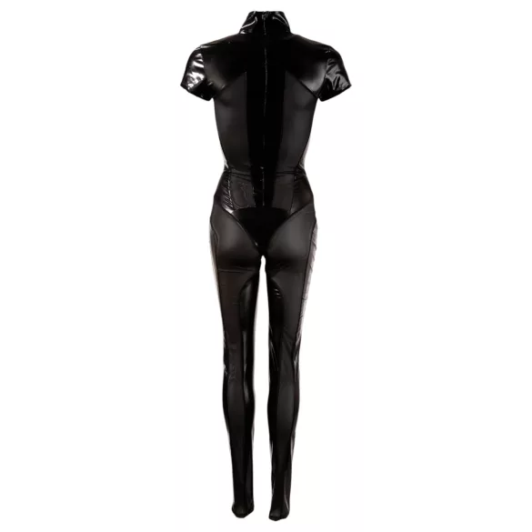 Cottelli - kurzärmeliger glänzender Overall (schwarz) - S