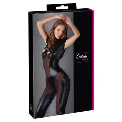 Cottelli - kurzärmeliger glänzender Overall (schwarz) - L