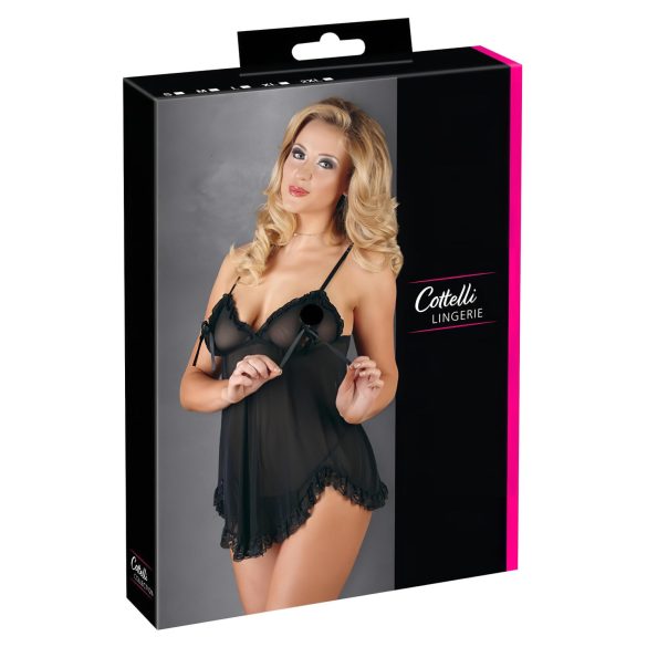 Cottelli - Luftiges, gerüschtes Babydoll (schwarz) - XL