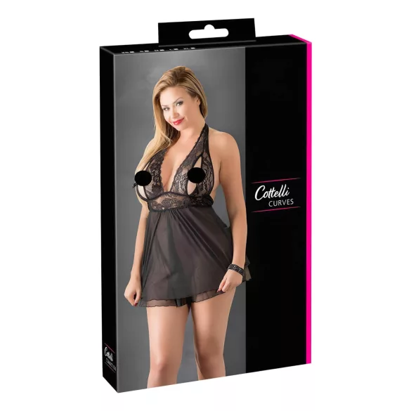 Cottelli Plus Size - Luftiger, Spitzen-Babydoll (schwarz) - 4XL
