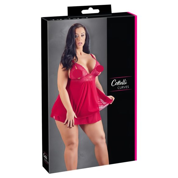 Cottelli Plus Size - Spitzen-Babydoll, rot, verführerisch luftig - 3XL