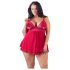 Cottelli Plus Size - Spitzen-Babydoll, rot, verführerisch luftig - 3XL