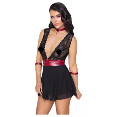 Cottelli Bondage - Spitzenbabydoll mit Halsband (schwarz)
