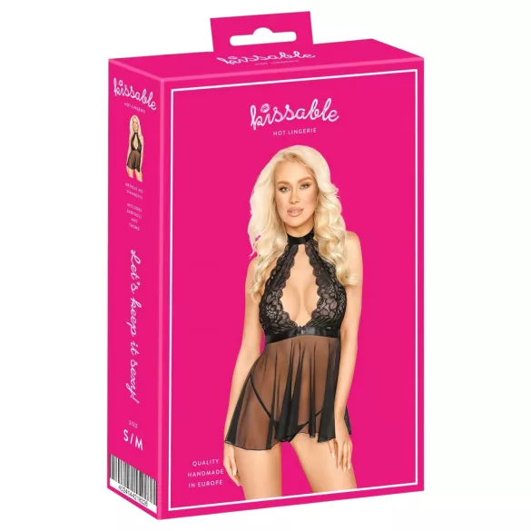 Kissable - Halsband-Spitze-Babydoll (schwarz) - L/XL