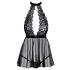 Küssbarer Babydoll mit Halsband – schwarz, Spitze - L/XL