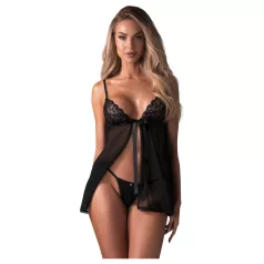 Obsessive Blomentis - Spitzen-Babydoll-Set (schwarz) - M/L