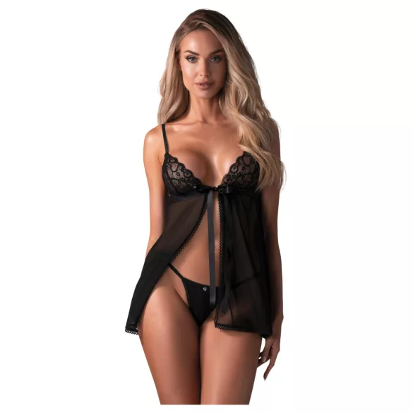 Obsessive Blomentis - Spitzen-Babydoll-Set (schwarz)