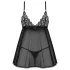 Obsessive Blomentis - Spitzen-Babydoll-Set (schwarz)