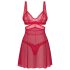 Obsessive Cupide Desir - Rotes durchsichtiges Spitzen-Negligé-Set - L/XL