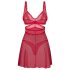 Obsessive Cupide Desir - Rotes durchsichtiges Spitzen-Negligé-Set - L/XL