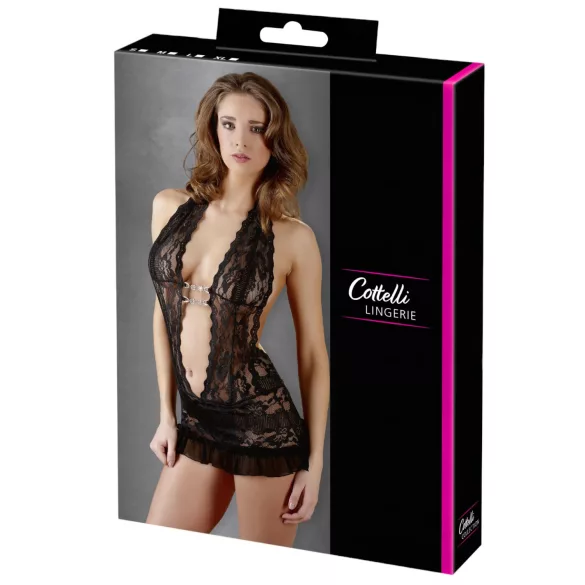 Cottelli - Halsband-Spitzen-Minikleid (schwarz)