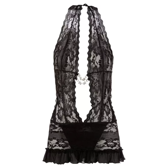 Cottelli - Halsband-Spitzen-Minikleid (schwarz) - XL