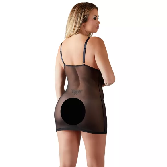 Cottelli Plus Size - Spitzen-Negligé transparent (schwarz) - 2XL