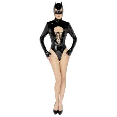 Schwarz Samt - Langärmeliger Batwoman Body (Schwarz)