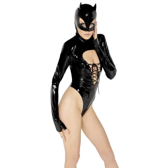Schwarz Samt - Langärmeliger Batwoman Body (Schwarz)