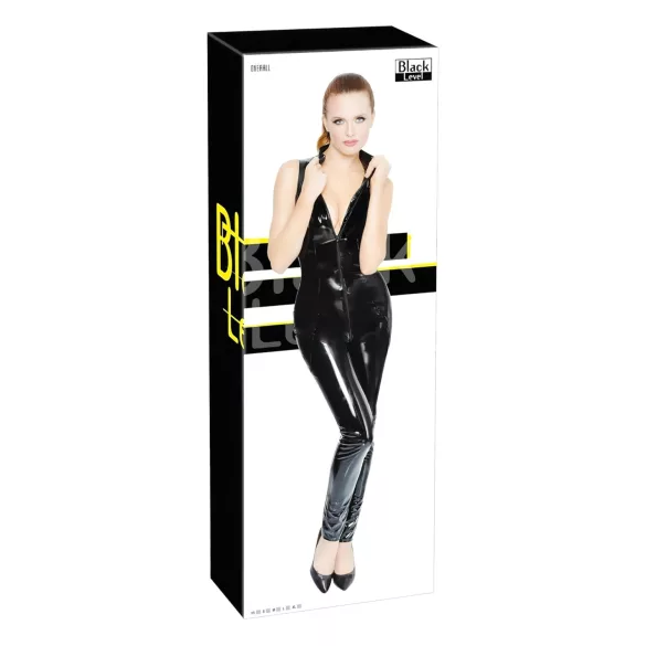Black Level - glänzender Overall mit Reißverschluss (schwarz) - M