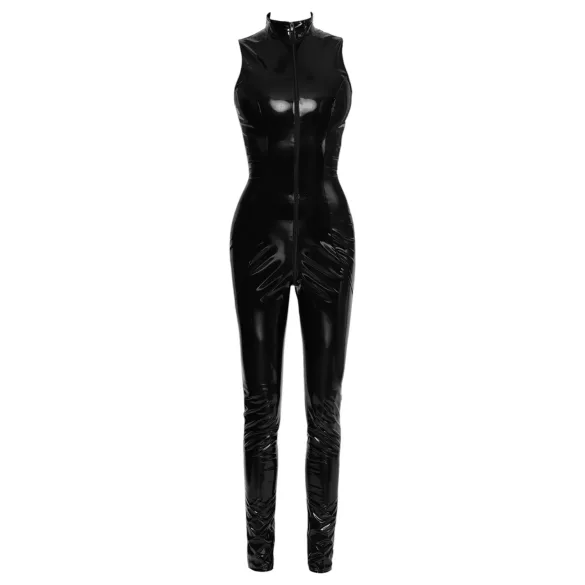 Black Level - glänzender Overall mit Reißverschluss (schwarz) - M