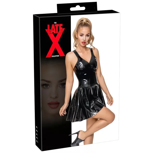LATEX - Minikleid mit Rüschensaum (schwarz) - XL