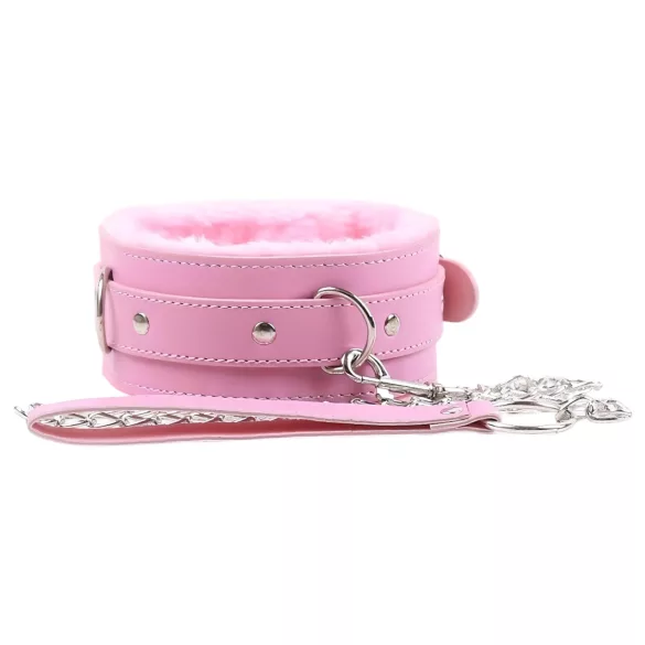 Gefüttertes BDSM-Halsband und Leine (rosa)