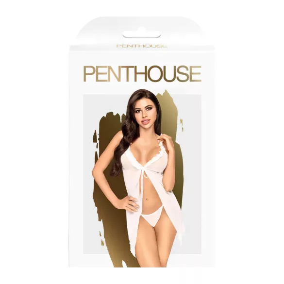 Penthouse After Sunset - Transparente Babydoll und String (Weiß)