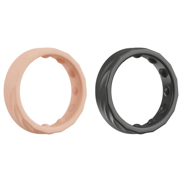 You2Toys 4in1 - Penis- und Hodenring-Set (natur-schwarz)