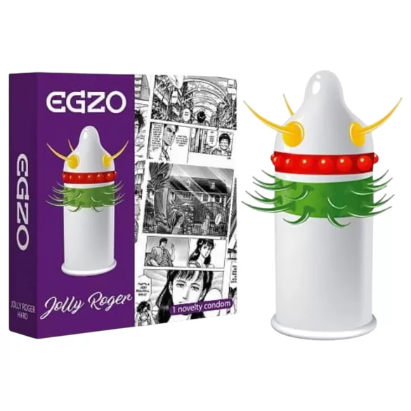 Egzo Jolly Roger - genoppter, gerippter Kondom (1 Stk.)