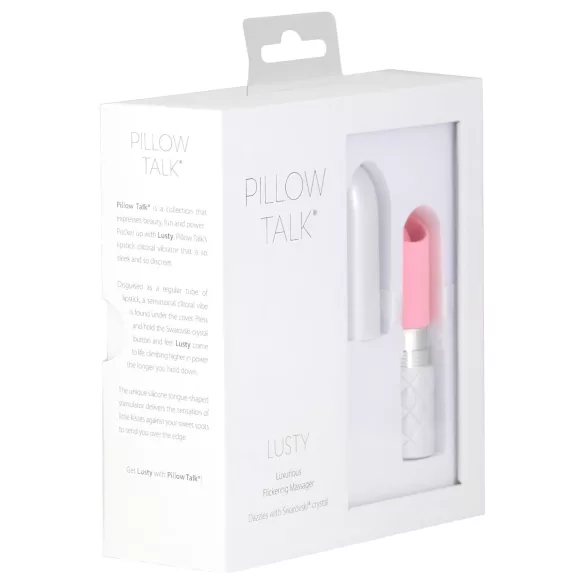 Pillow Talk Lusty - wiederaufladbarer Stabvibrator mit Zunge (weiß-pink)