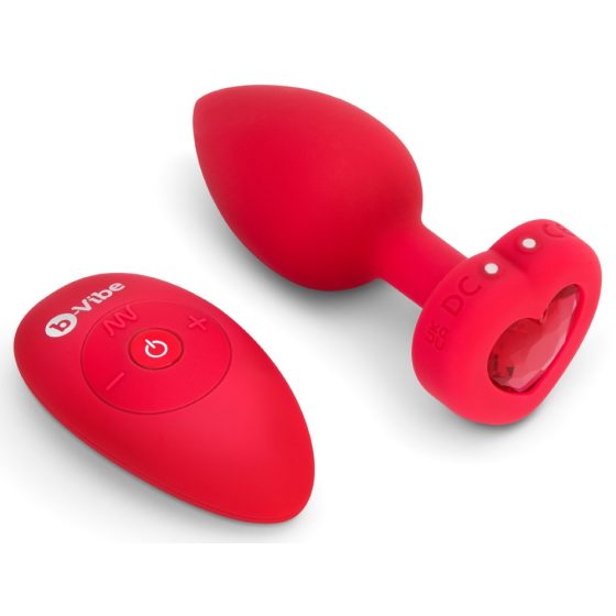 b-vibe Herz - aufladbarer, funkgesteuerter Anus-Vibrator (rot)