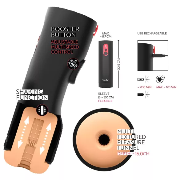 WYNE 08 - Akku Masturbator mit Auf-Ab-Bewegung (schwarz)