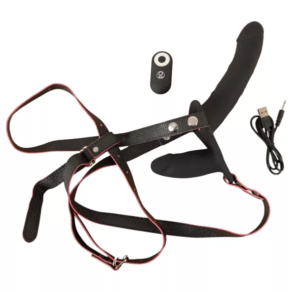 You2Toys - ferngesteuerter doppelt umschnallbarer Vibrator (schwarz)