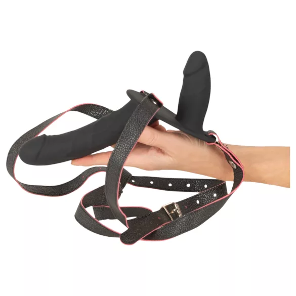 You2Toys - ferngesteuerter doppelt umschnallbarer Vibrator (schwarz)