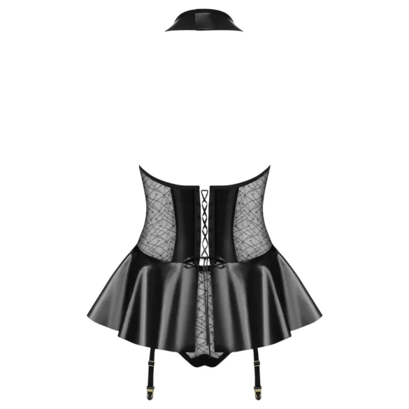 Obsessive - Korsett und String im Lack-Look (schwarz)