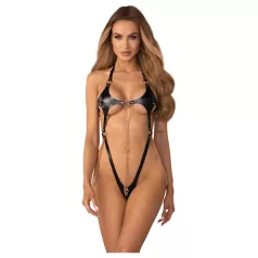  Obsessive Anyya - Body mit Ketten, lederähnlichem Effekt und Trägern (schwarz)