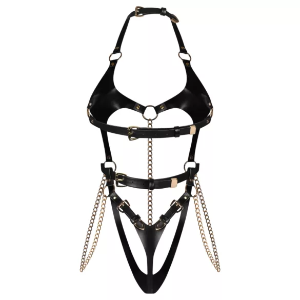 Obsessive Anyya - Body mit Ketten, lederähnlichem Effekt und Trägern (schwarz)