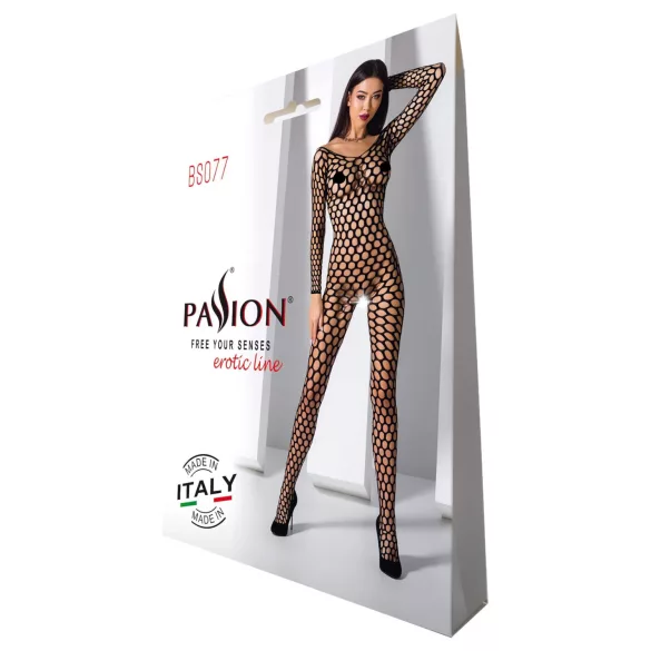 Passion BS077 - Langarm-Netz-Overall (schwarz) - S-L