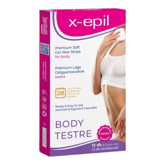 X-Epil - gebrauchsfertige Premium-Gelwachsstreifen (12 Stück) - für den Körper