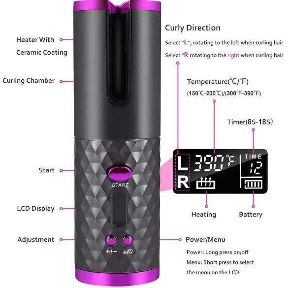 CAC - Akku-Lockenstab-Set (grau-pink)