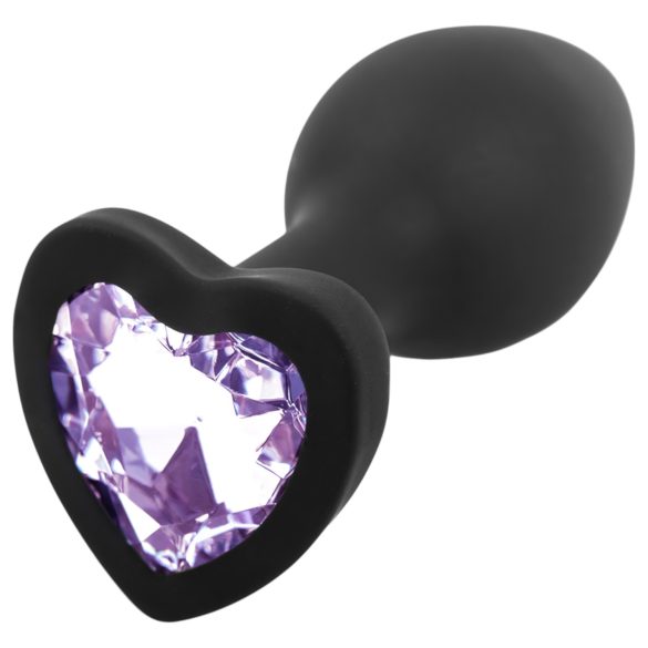 Sunfo - Silikon Analplug mit herzförmigem Schmuckstein (Schwarz-Lila)