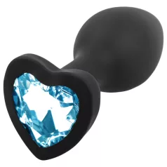  Sunfo - Silikon Analplug mit herzförmigem blauem Stein (schwarz)