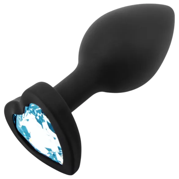 Sunfo - Silikon Analplug mit herzförmigem blauem Stein (schwarz)
