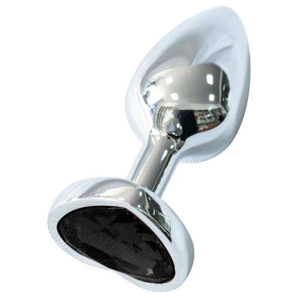 Sunfo - Metall Analplug mit herzförmigem schwarzem Stein (silber)