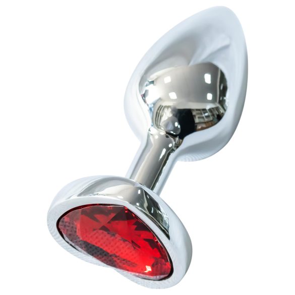 Sunfo - Metall Analplug mit herzförmigem rotem Edelstein (Silber)