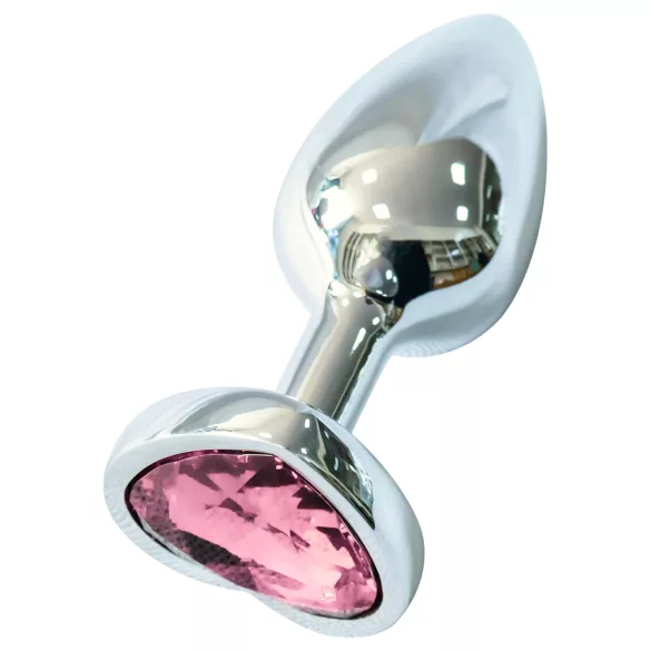Sunfo - Metall Anal Plug mit Herzförmigem Rosa Stein (Silber)