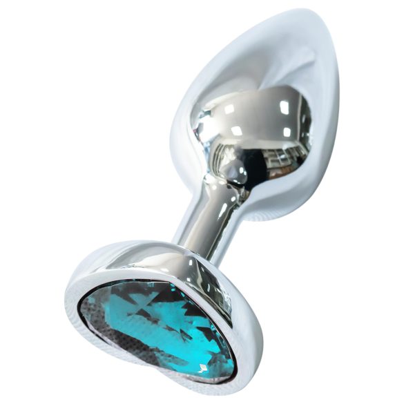 Sunfo - Metall Anal Plug mit herzförmigem hellblauem Stein (silber)